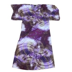 Natori Purple Abstract Print Caftan Dress Short Sleeve‎ XS Loungewear Cover Up